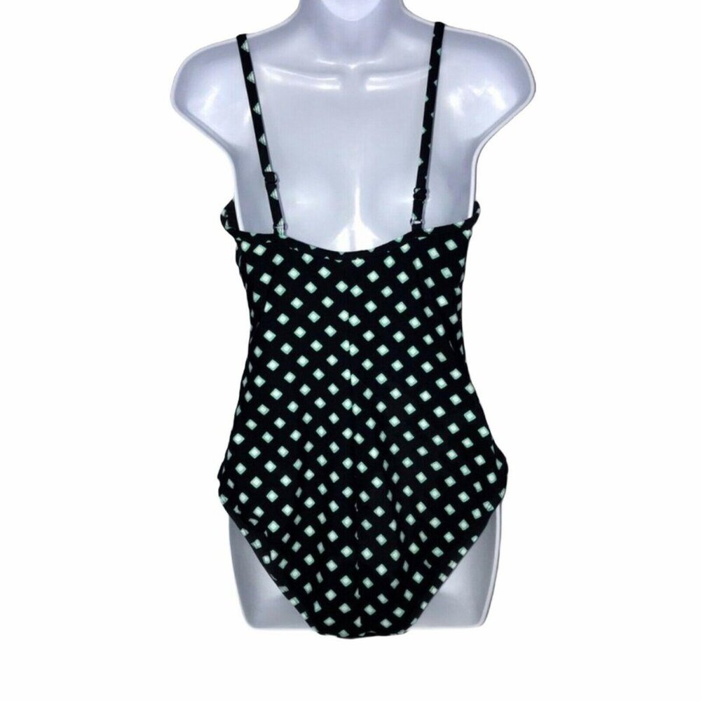 Catalina One Piece Swimsuit Womens L 12 14 Black Aqua Geometric Diamond Summer - Picture 6 of 9